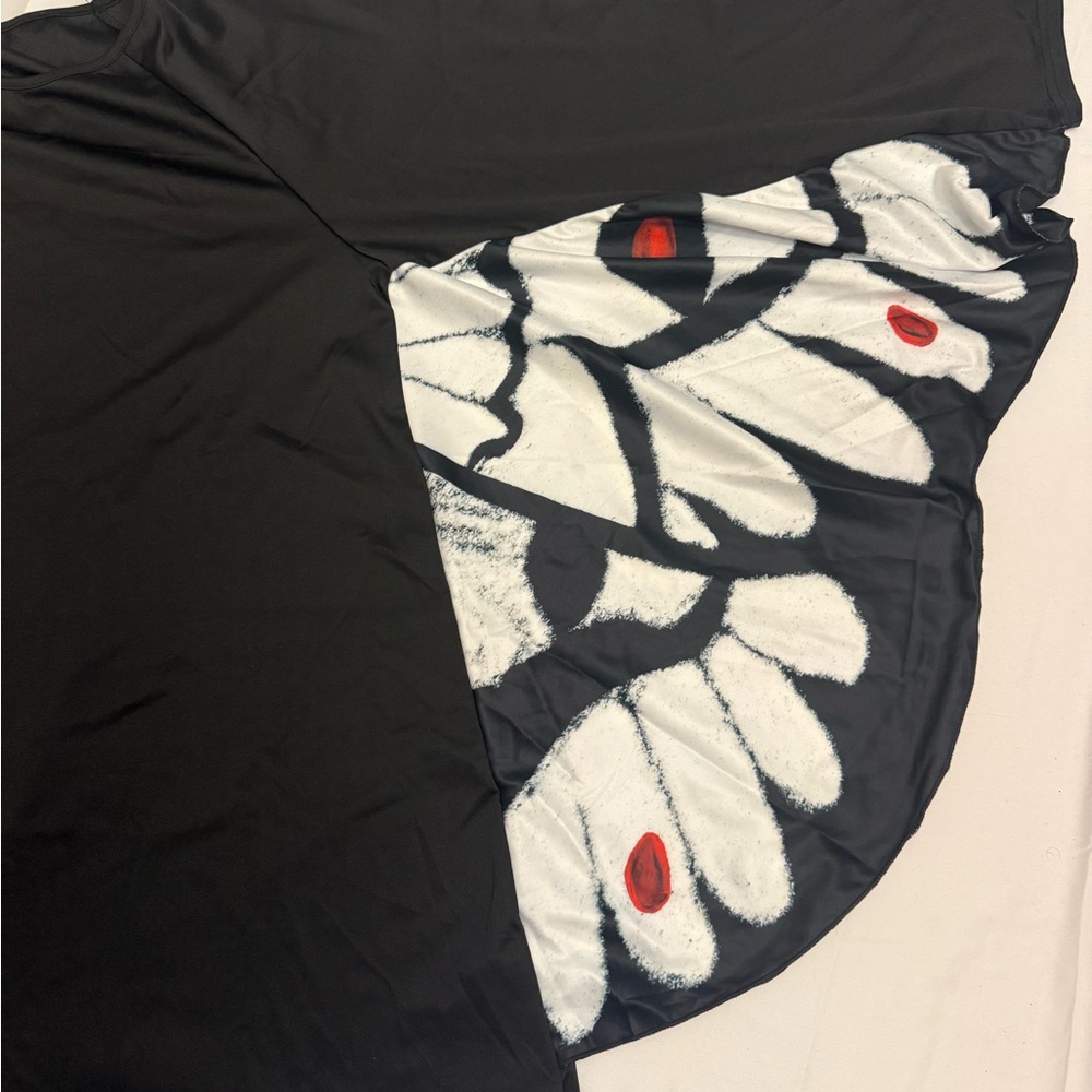 Black Shirt with White Floral Panel and Red Accents